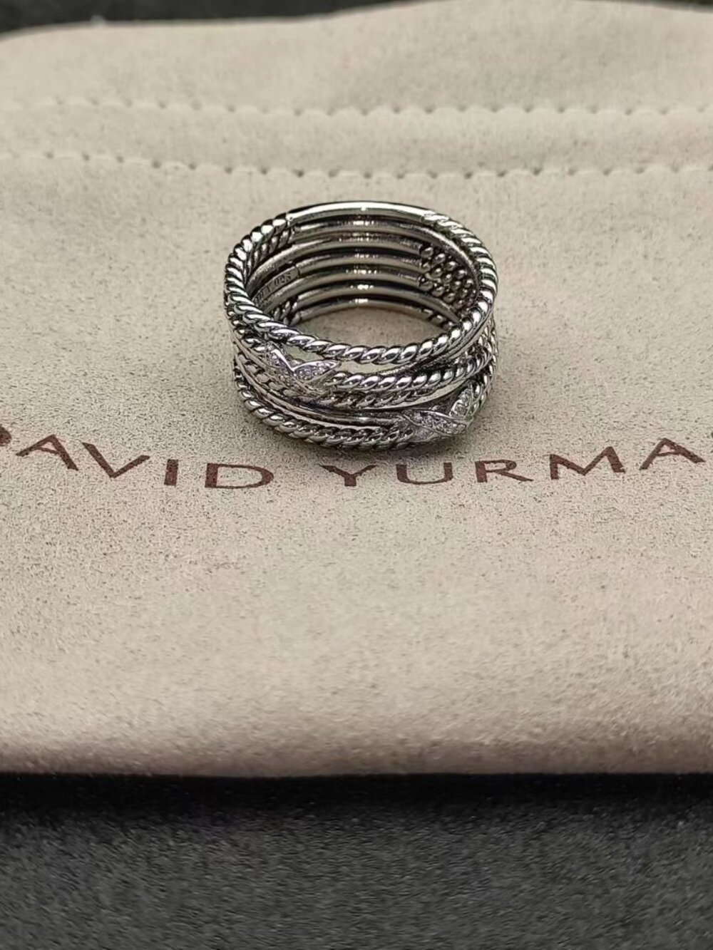 David Yurman Sterling Silver Multi-Band Cable Ring with Polished Accents - Picture 4 of 5